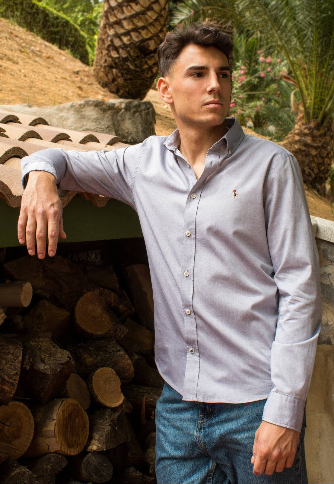 Camisa oxford lavado gris