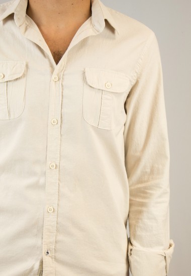 Camisa de hombre Pit beige Patadegayo de calidad sostenible fabricada en España - plano delantero