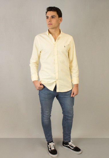 Camisa de hombre Luna amarilla de Patadegayo de calidad sostenible fabricada en España - plano detalle