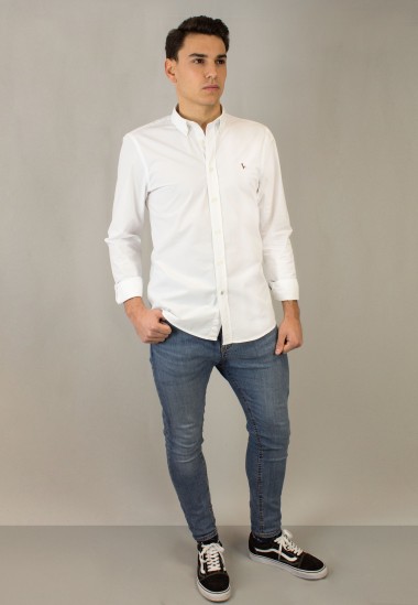Camisa de hombre Vinci blanca de efecto papel de Patadegayo, calidad y sostenible hecha en España - plano completo