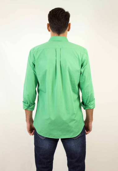 Camisa de hombre Vinci verde de efecto papel de Patadegayo, calidad y sostenible hecha en España - espalda