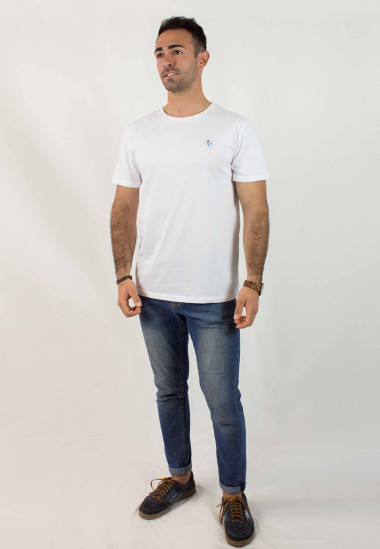 Camiseta básica de hombre Robin blanco Patadegayo de calidad sostenible fabricado en España - plano completo
