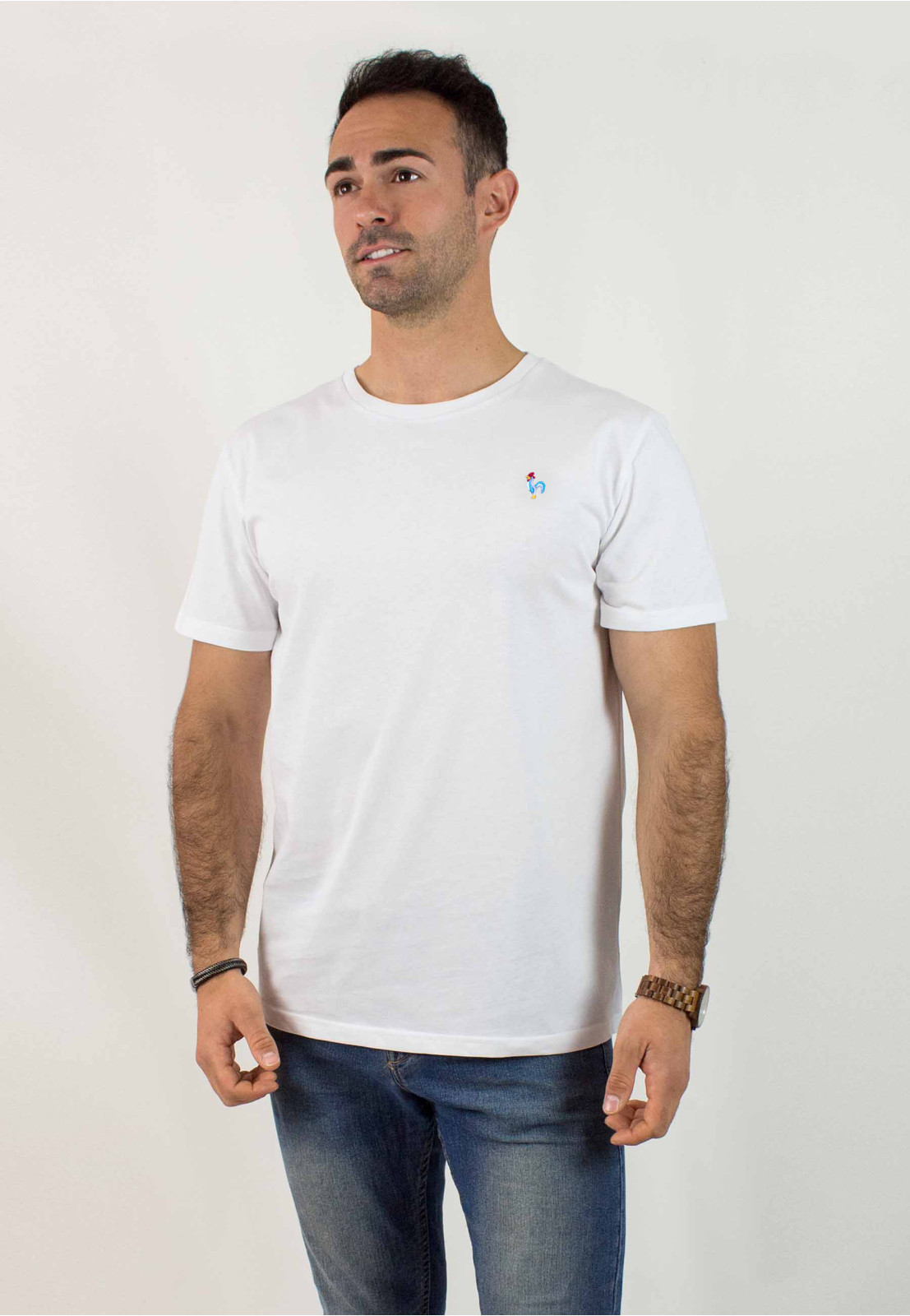 Camiseta básica de hombre Robin blanco Patadegayo de calidad sostenible fabricado en España - plano delantero