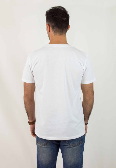 Camiseta básica de hombre Robin blanco Patadegayo de calidad sostenible fabricado en España - plano espalda