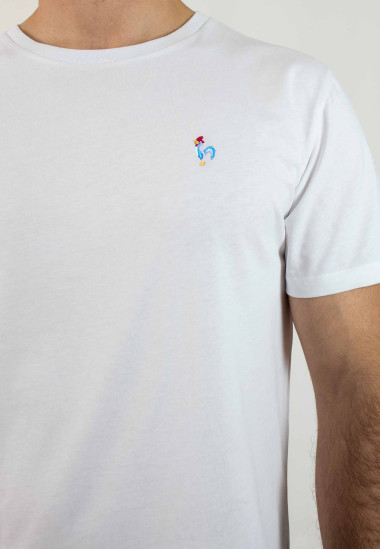 Camiseta básica de hombre Robin blanco Patadegayo de calidad sostenible fabricado en España - plano detalle