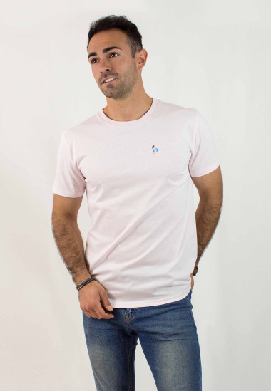Camiseta básica de hombre Robin rosa Patadegayo de calidad sostenible fabricado en España - plano delantero