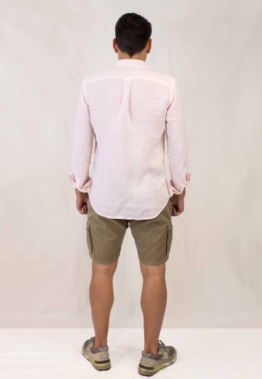 Camisa de lino rosa Salvador Patadegayo de calidad sostenible fabricada en España - plano trasero
