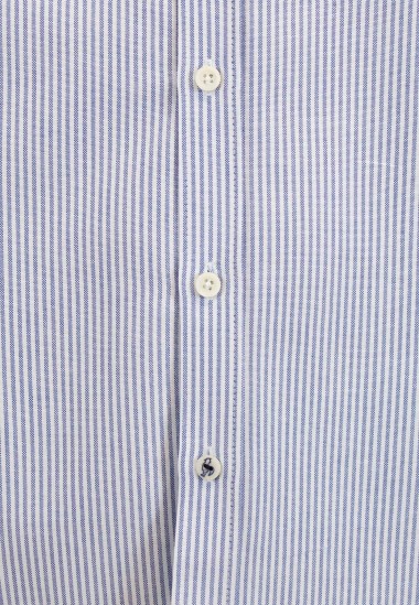 Camisa oxford de rayas marino Luna de Patadegayo de calidad sostenible fabricada en España - botón