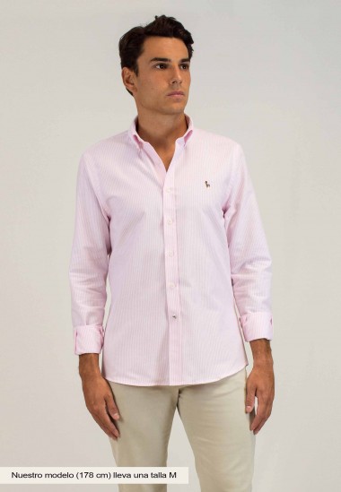 Camisa oxford de rayas rosa Luna de Patadegayo de calidad sostenible fabricada en España - delantero