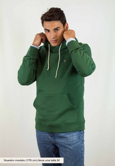 Sudadera capucha invierno verde Patadegayo, de calidad, sostenible y fabricada en Portugal  - plano delantero