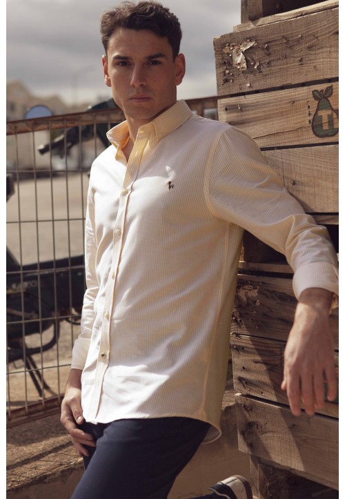Camisa de hombre Oxford de rayas amarillo Patadegayo de calidad sostenible fabricada en España - modelo
