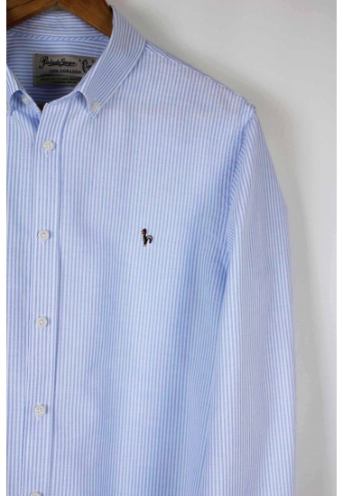 Camisa Oxford de rayas de hombre Luna de Patadegayo de calidad sostenible fabricada en España - plano percha 2