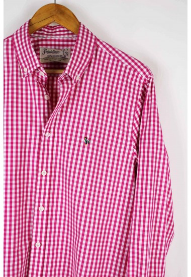 Camisa vichy mediano rosa de Patadegayo de calidad sostenible fabricada en España - percha 1