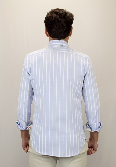 Camisa de rayas verticales azul de hombre Potter Patadegayo de calidad sostenible fabricada en España - plano trasero