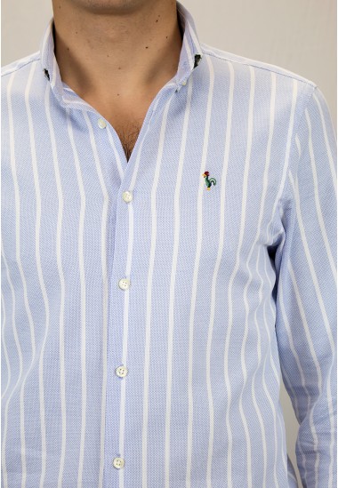 Camisa de rayas verticales azul de Patadegayo de calidad sostenible fabricada en España - modelo