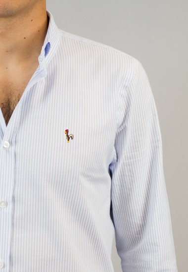 Camisa de hombre Oxford de rayas celeste Patadegayo de calidad sostenible fabricada en España - detalle