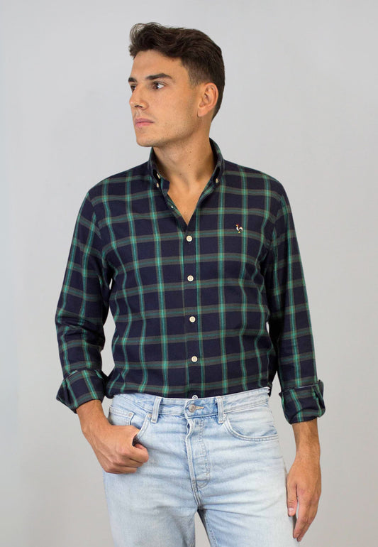 Camisa marino de cuadros verdes