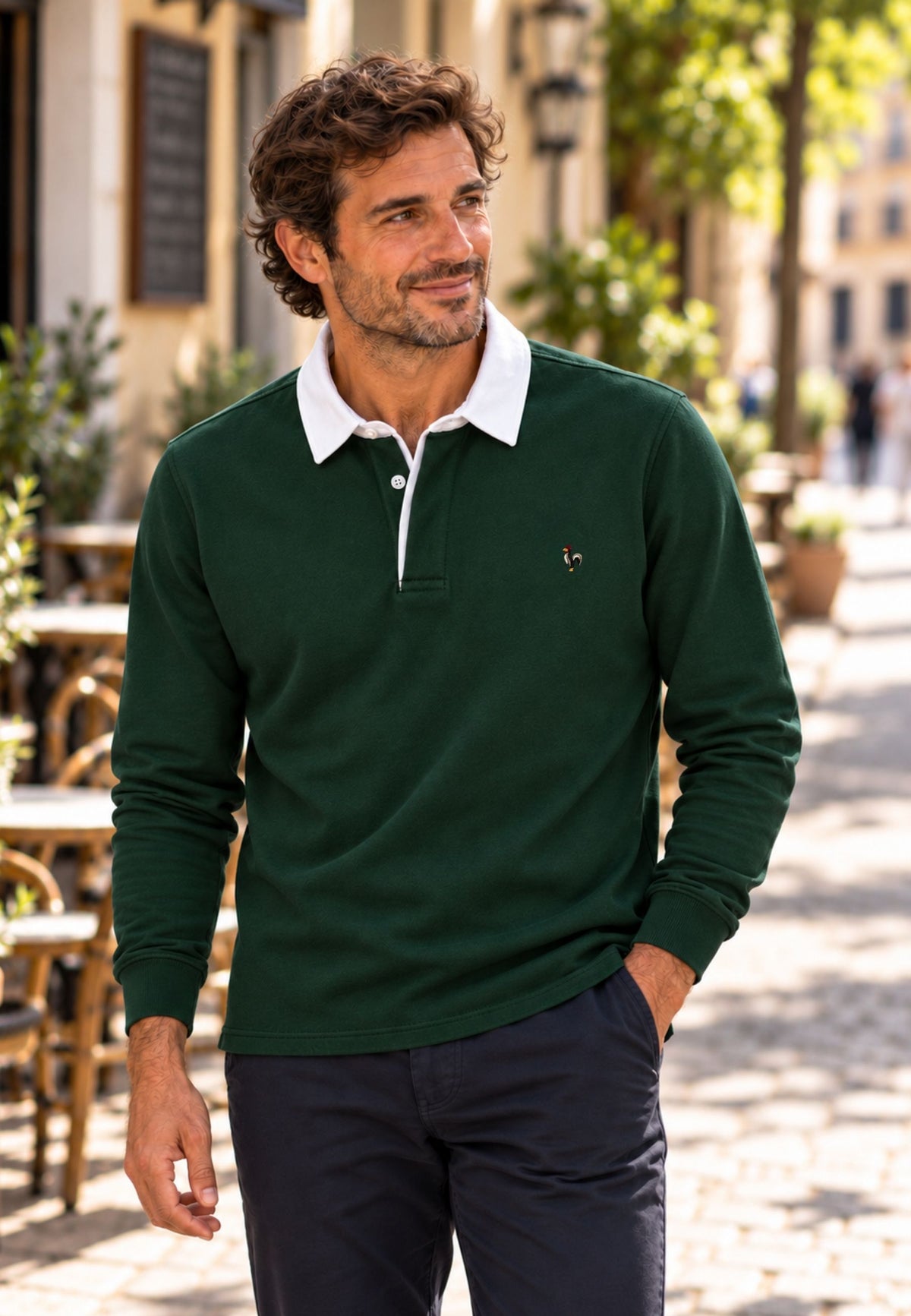 Polo de manga larga verde botella