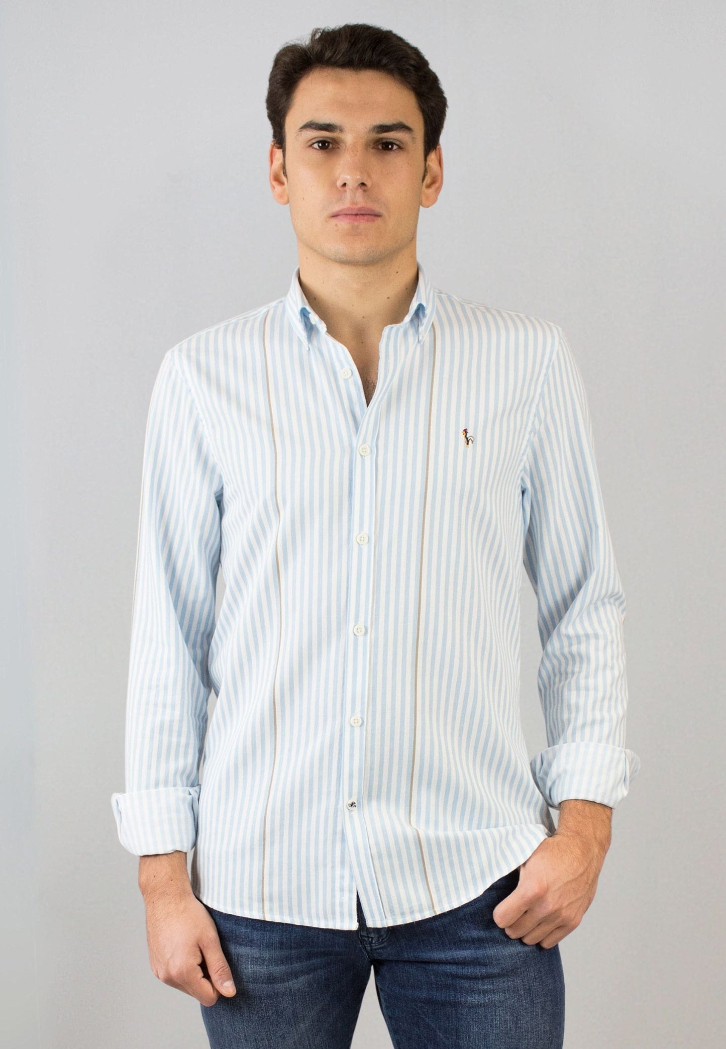 Camisa de rayas azules con detalle