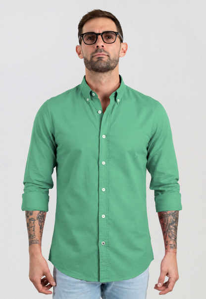 Dark green striped oxford shirt