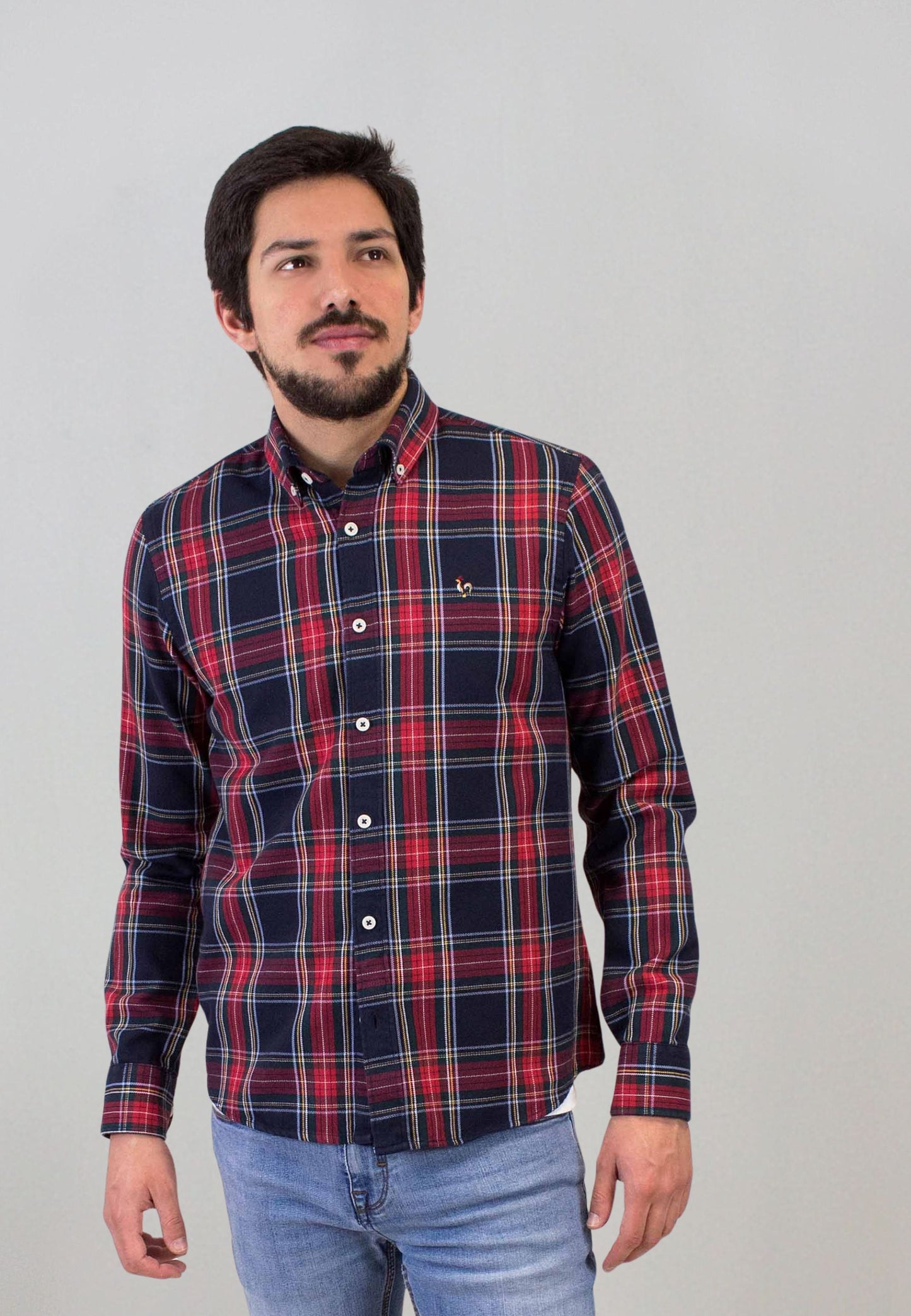 Camisa marino de cuadros rojos