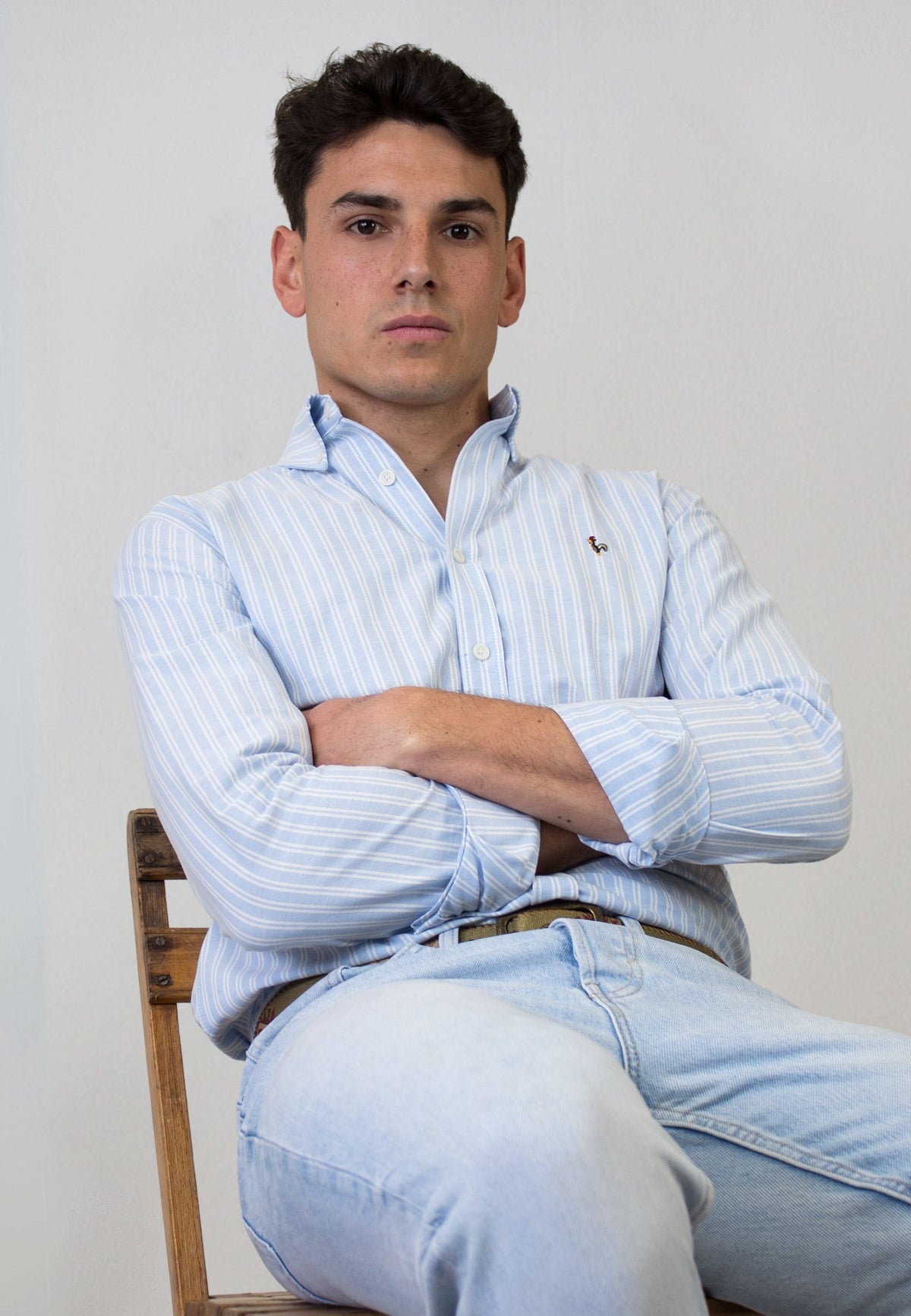 Camisa Oxford celeste de doble raya