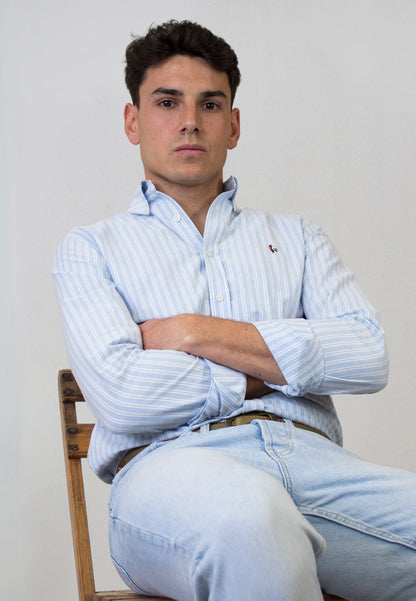 Camisa Oxford celeste de doble raya