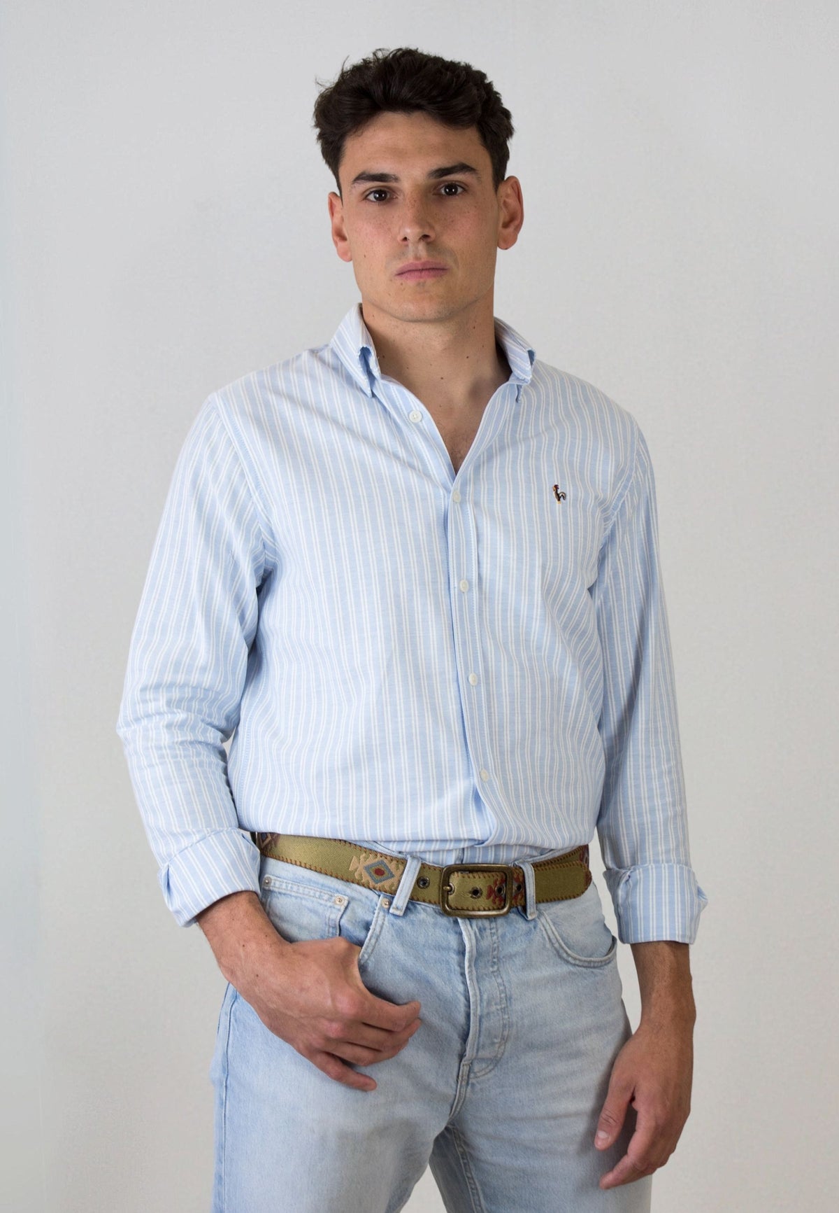 Camisa Oxford celeste de doble raya