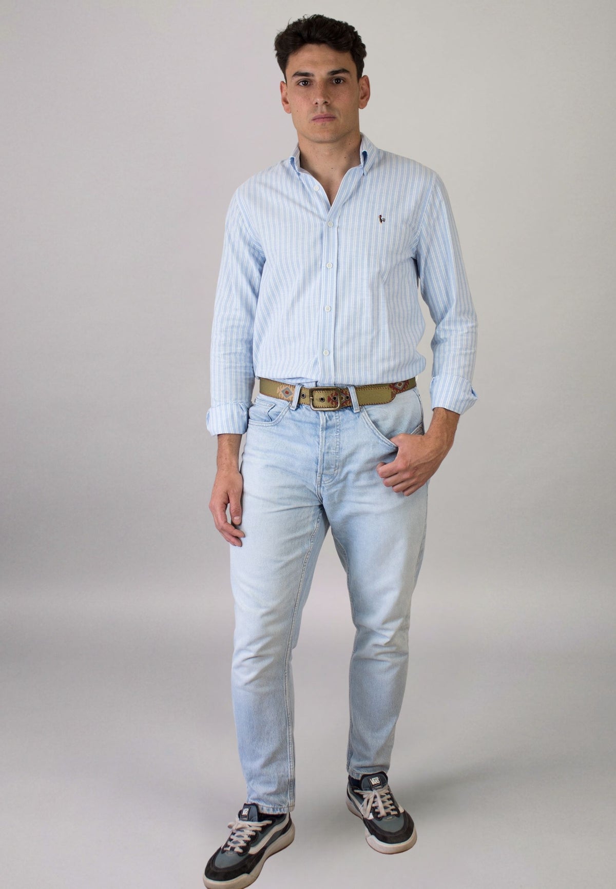 Camisa Oxford celeste de doble raya