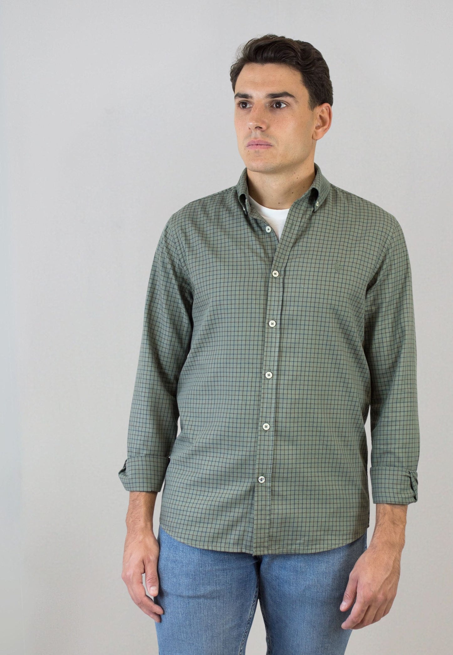 Camisa de cuadro en tinte kaki