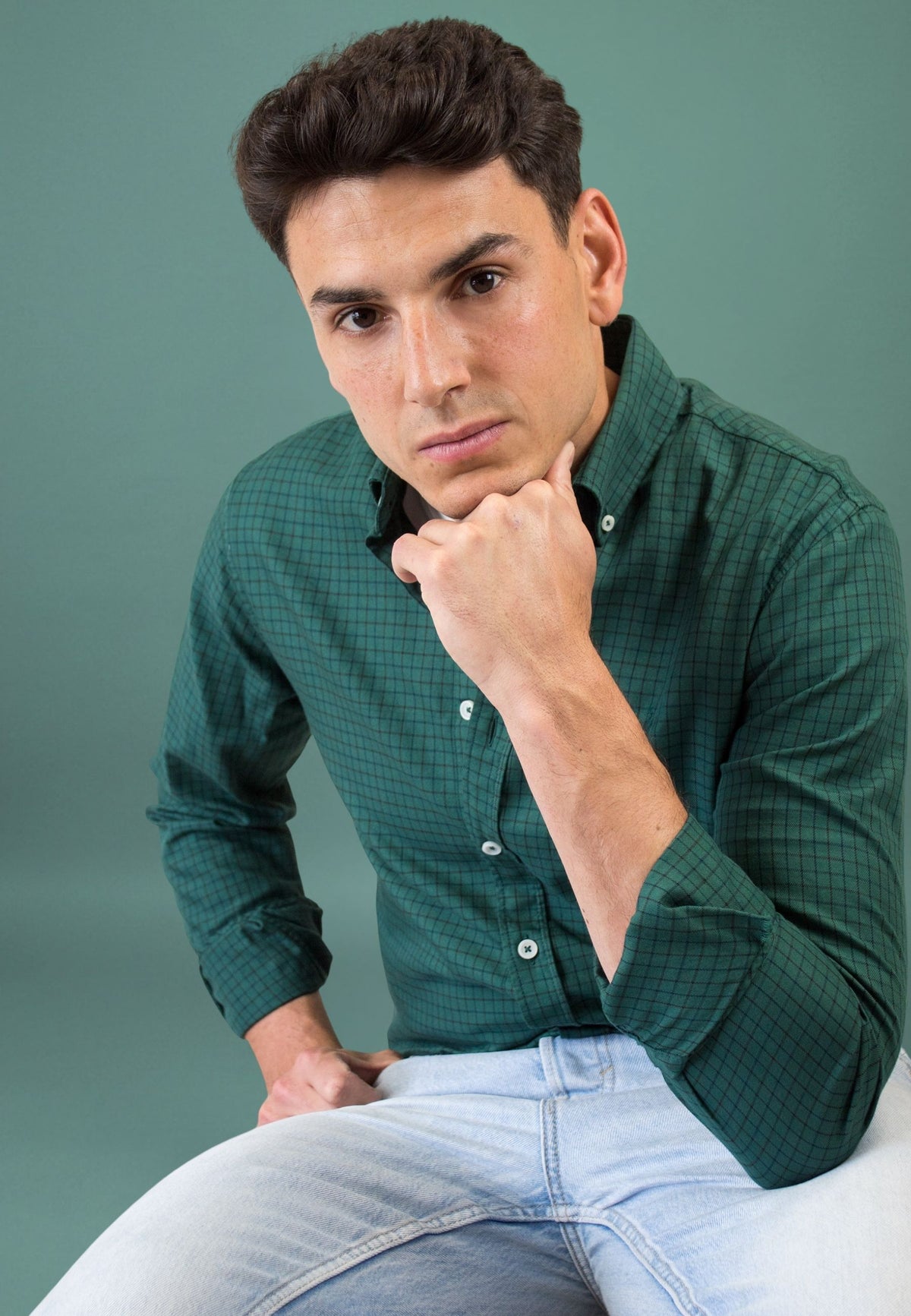 Camisa de cuadro en tinte verde