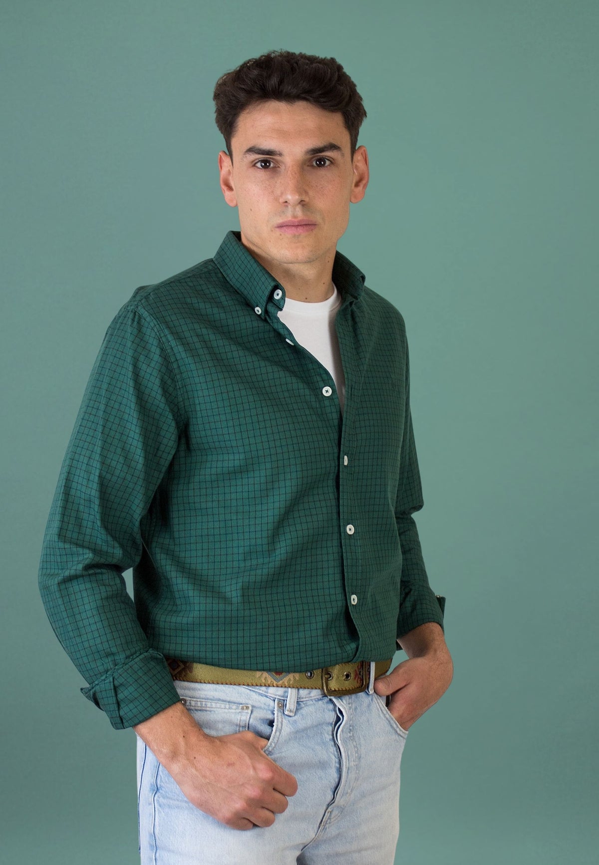 Camisa de cuadro en tinte verde