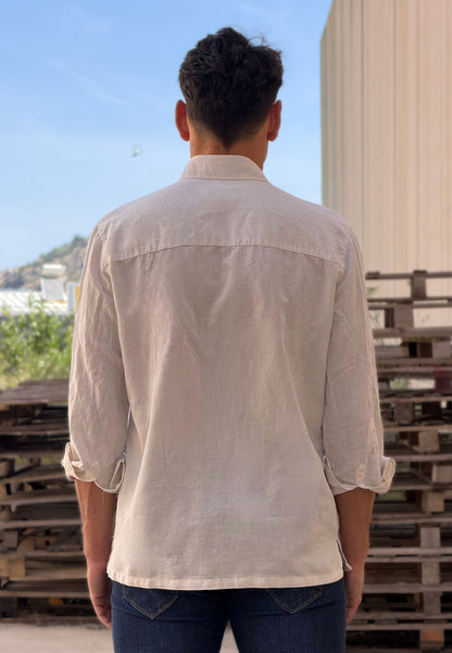 Camisa cubana con lino crudo