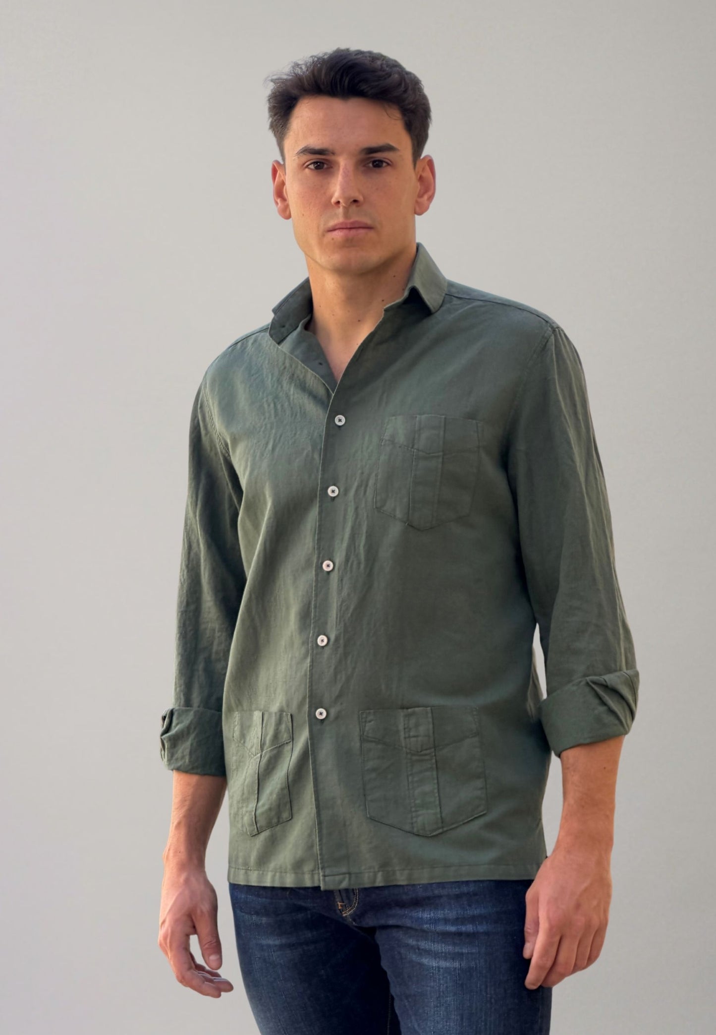 Camisa cubana con lino kaki