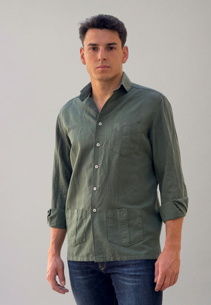 Camisa cubana con lino kaki