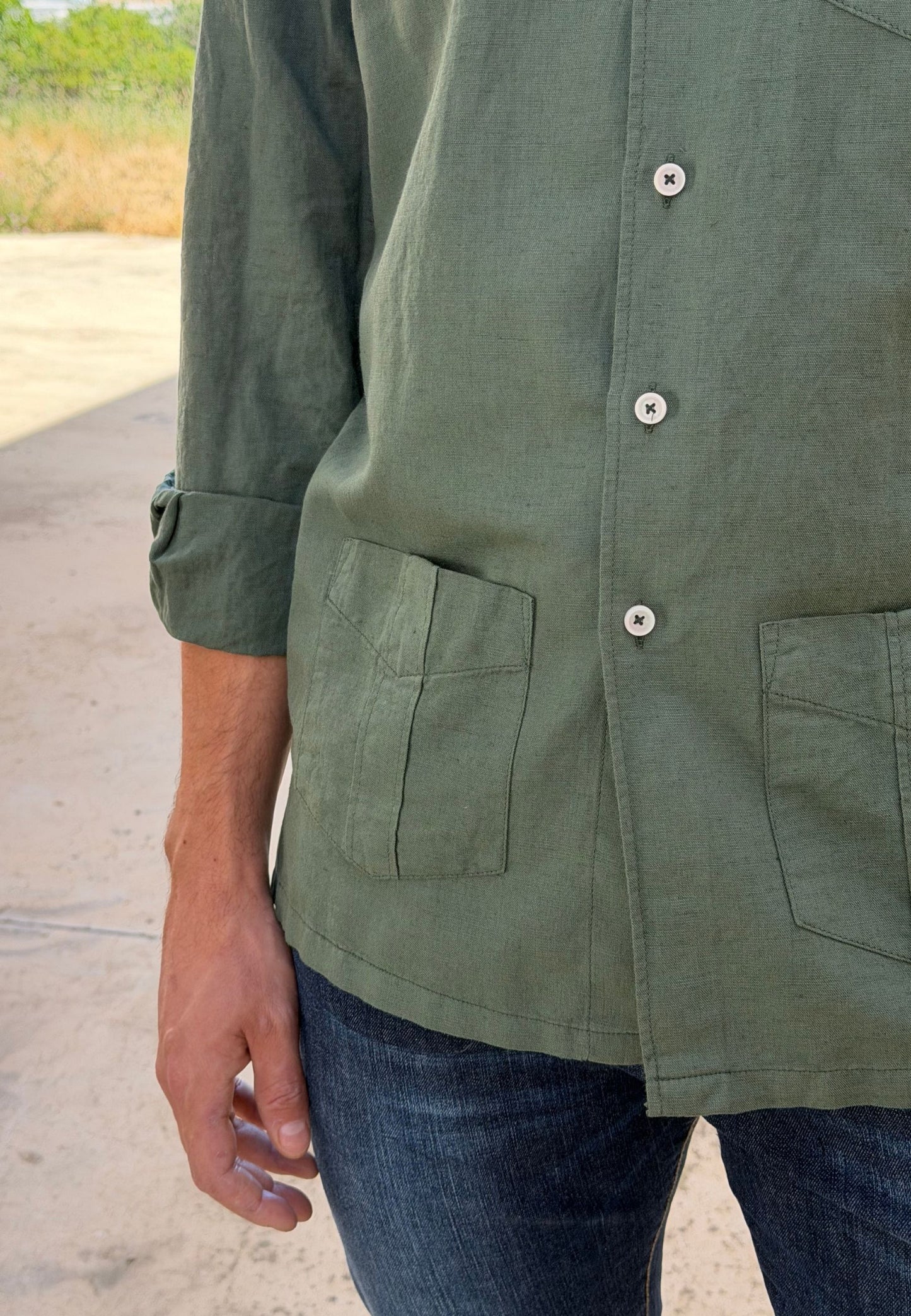 Camisa cubana con lino kaki