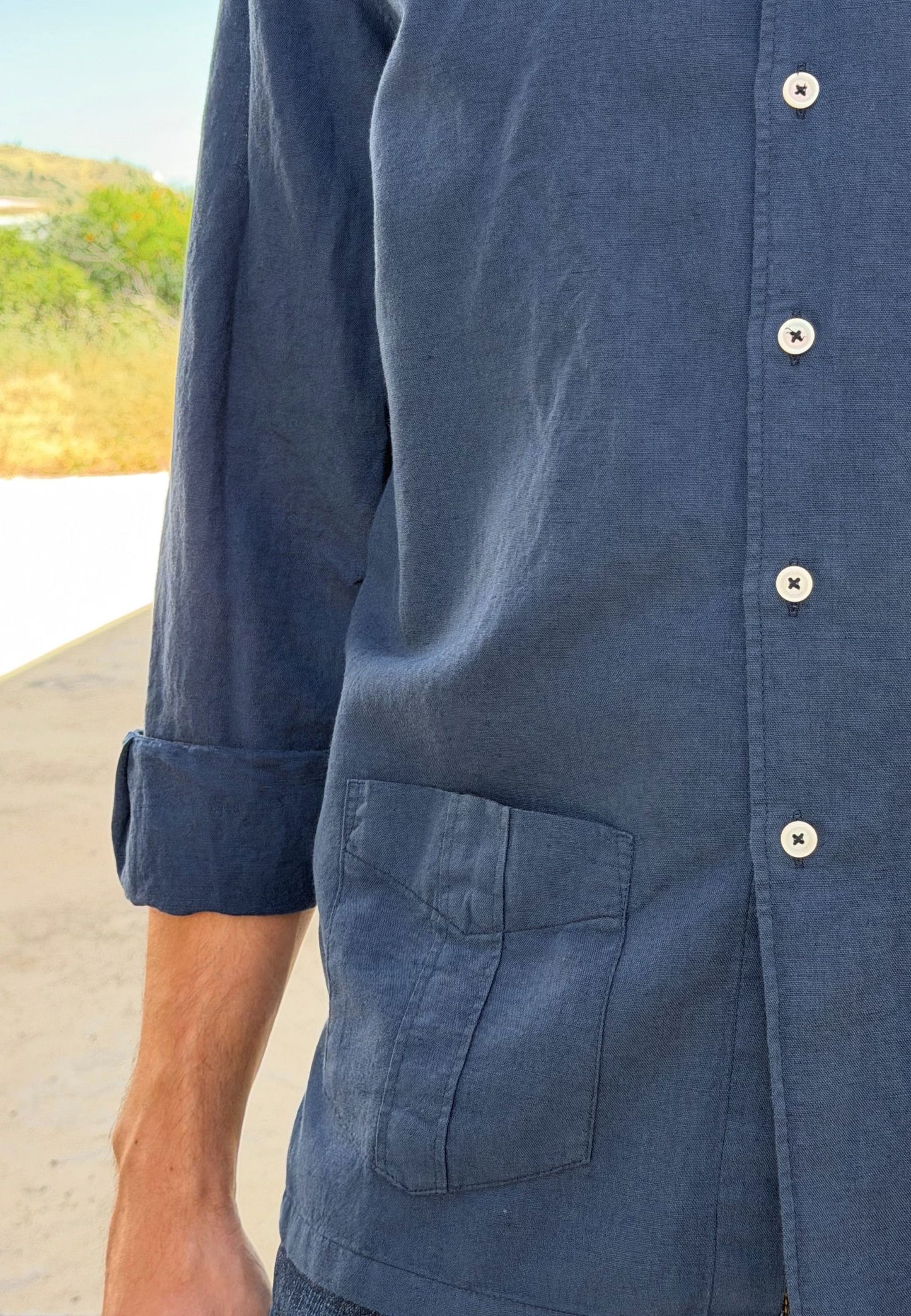 Camisa cubana con lino marino