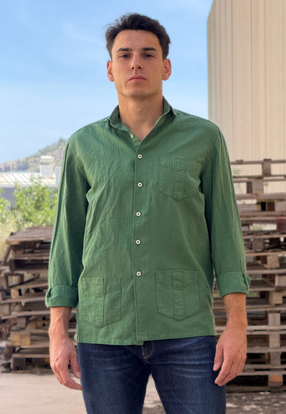 Camisa cubana con lino verde