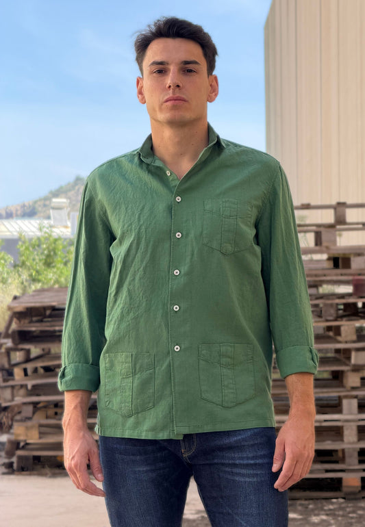 Camisa cubana con lino verde