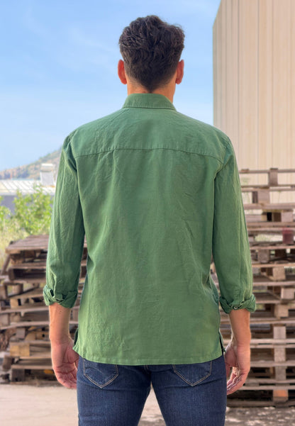 Camisa cubana con lino verde