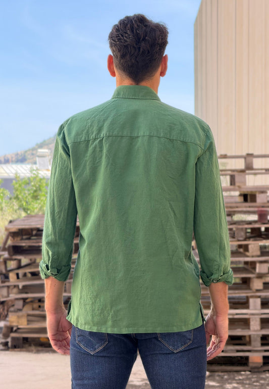 Camisa cubana con lino verde
