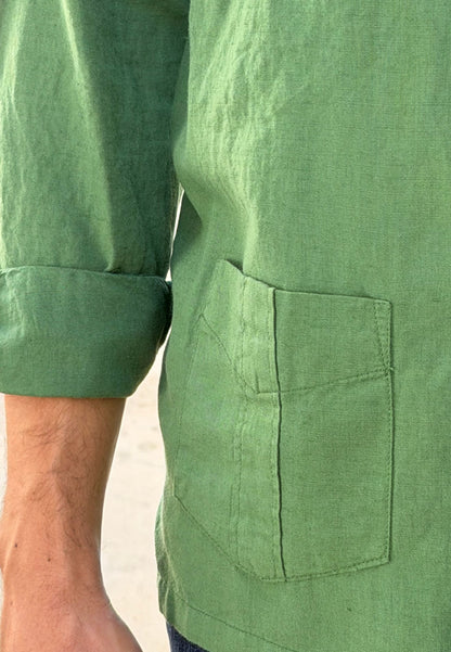 Camisa cubana con lino verde