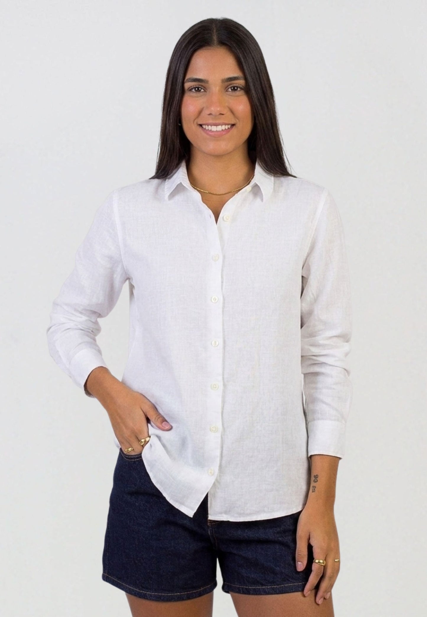 Camisa blanca de lino mujer