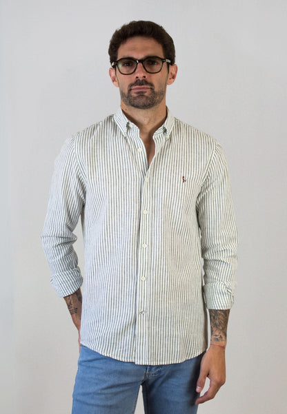 Camisa de rayas de lino kaki