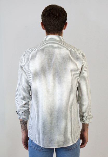 Camisa de rayas de lino kaki