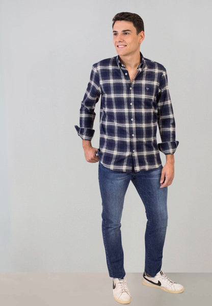 Camisa marino de cuadros claros