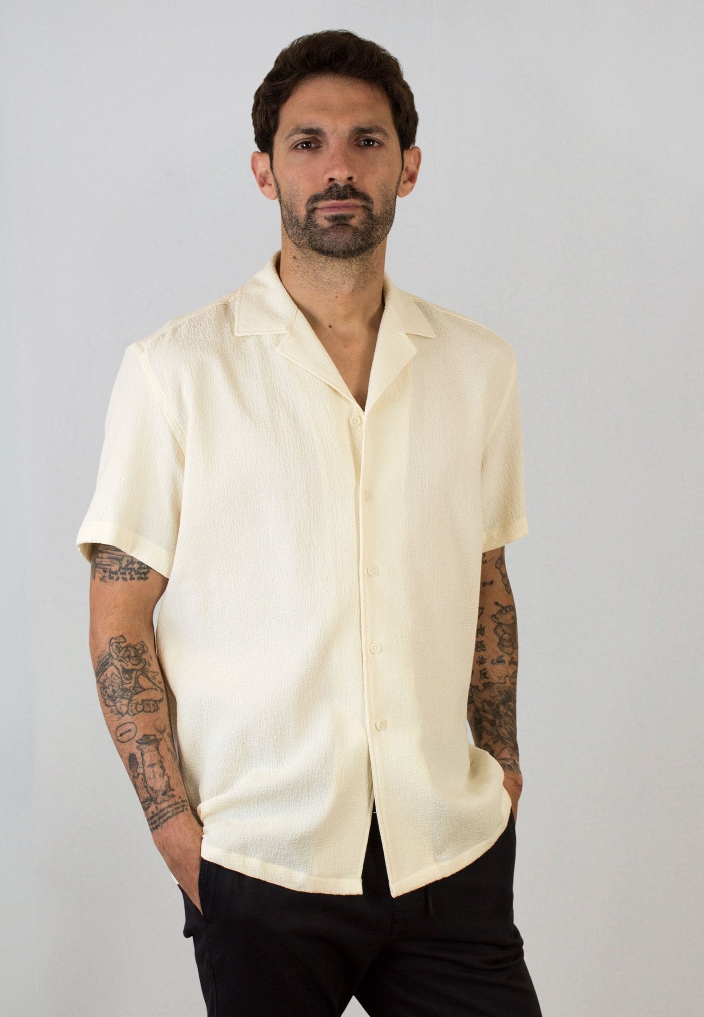 Camisa manga corta beige