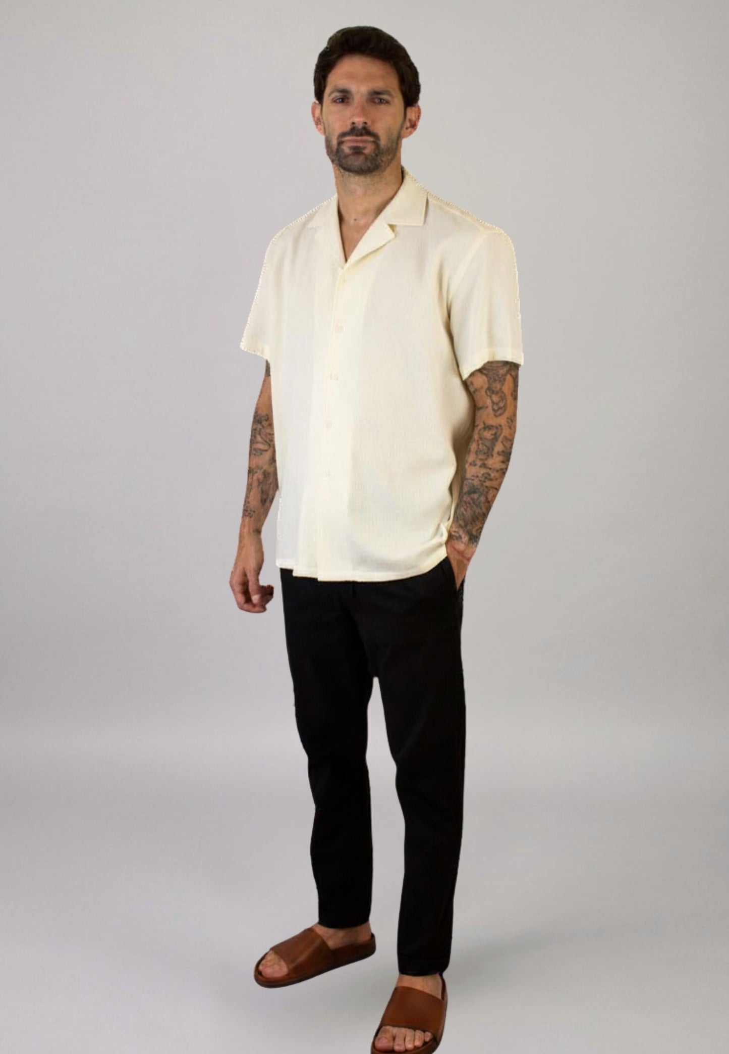 Camisa manga corta beige