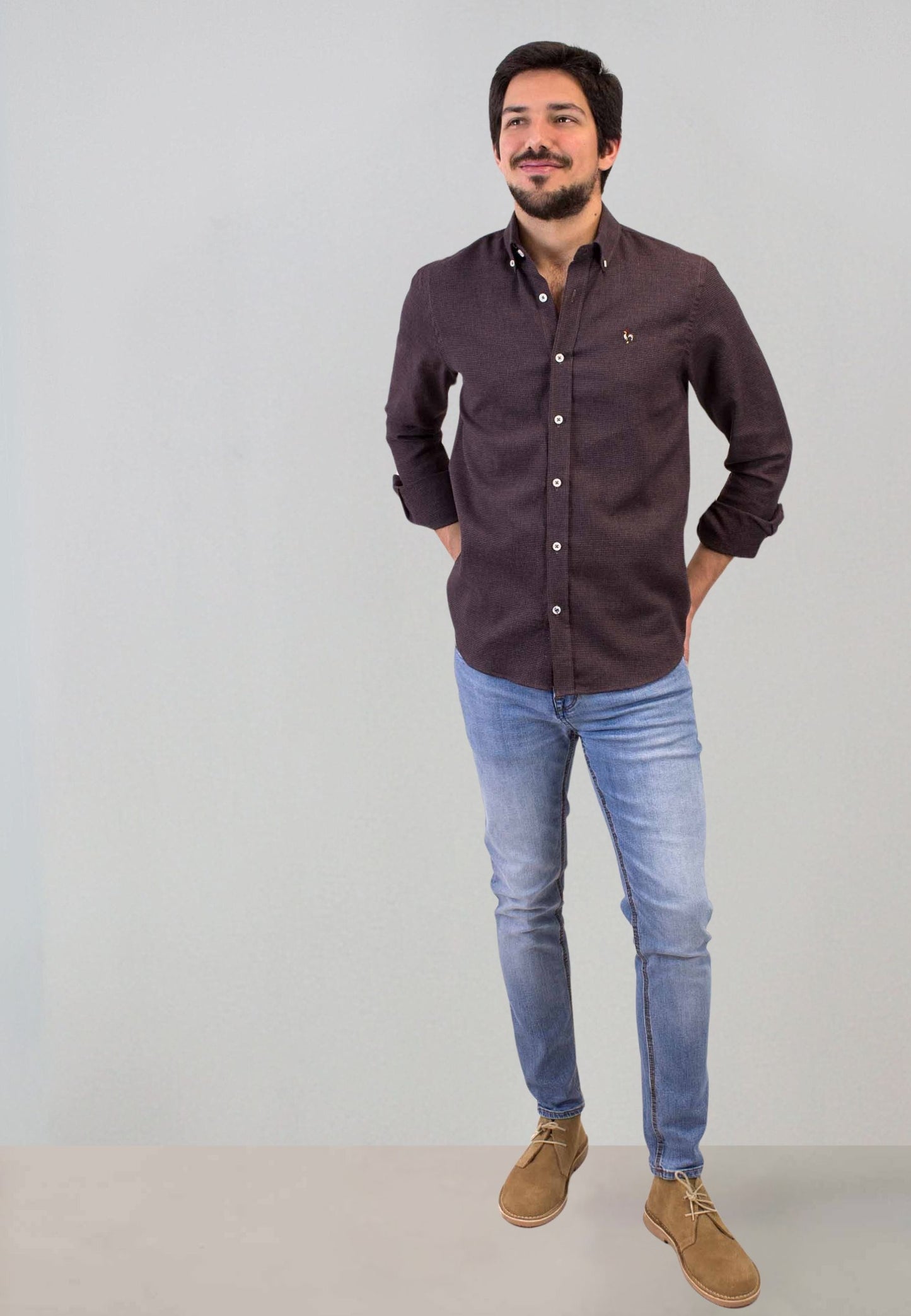 Camisa en pata de gallo granate