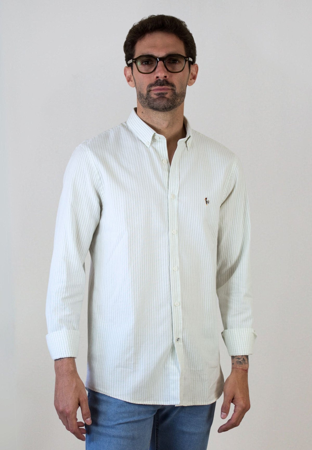 Dark green striped oxford shirt